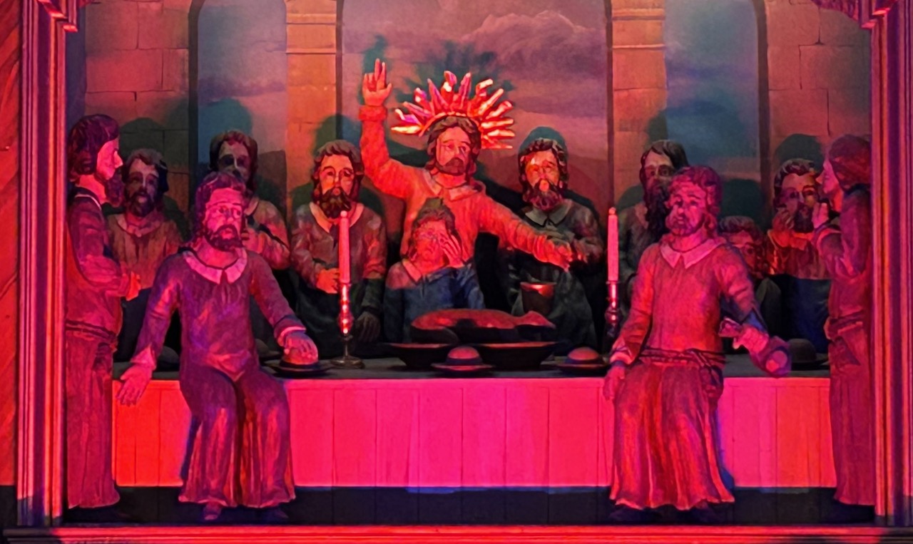 Jesus med disiplene. Fra altertavlen i Asker kirke.