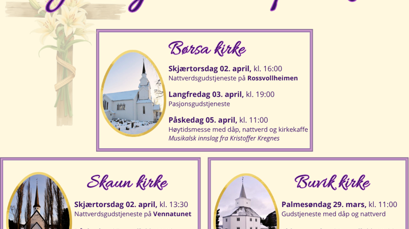 Påskegudstjenester i Skaun menighetene 2026