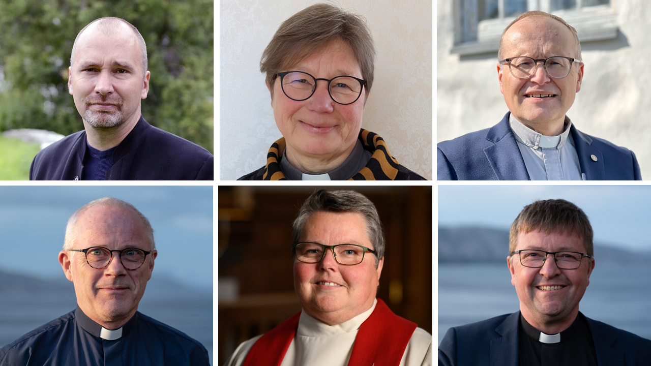 De fem bispekandidatene er: Tom Sverre Bredal-Tomren, Anne Bergljot Skoglund, Hallgeir Elstad, Olav Rune Ertzeid, Kristine Sandmæl og Svein Valle