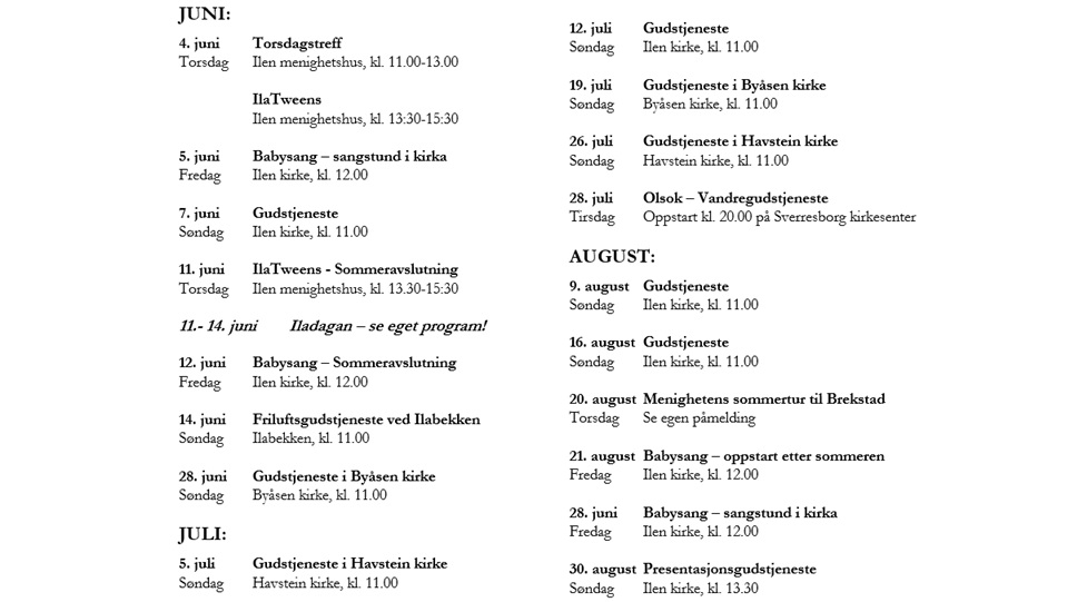 Sommeren i Ilen menighet