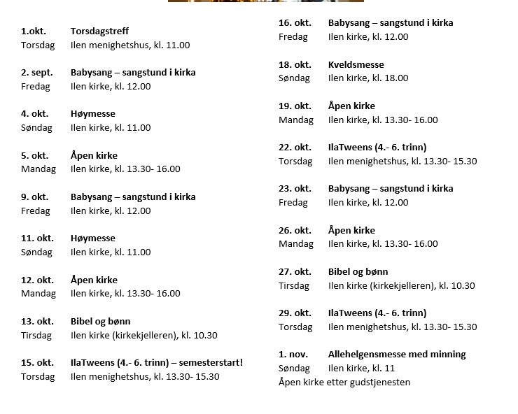 Oktober i Ilen menighet