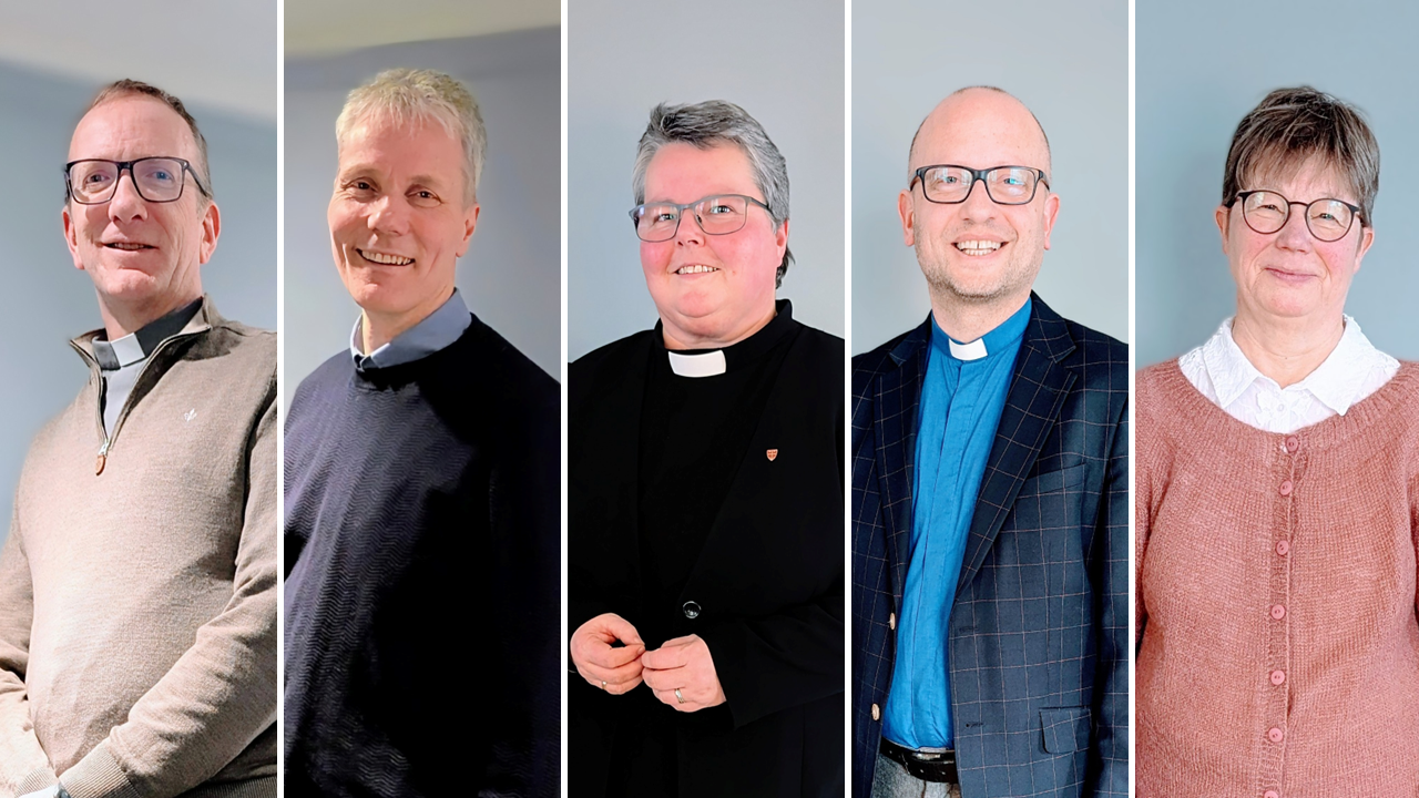 Fra venstre: Kjartan Bergslid, Gaute Nordbye, Kristine Sandmæl, Stephen Sirris, Anne Skoglund. Foto: Nord-Hålogaland bispedømme