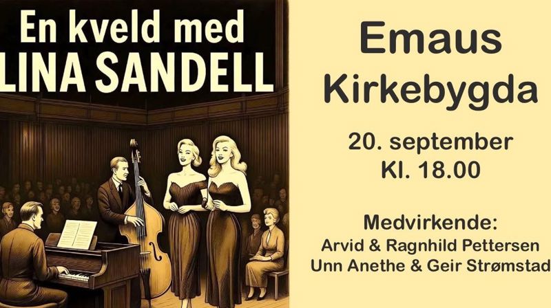 En kveld med Lina Sandell, søndag 20. sept kl. 18.00 på Emaus