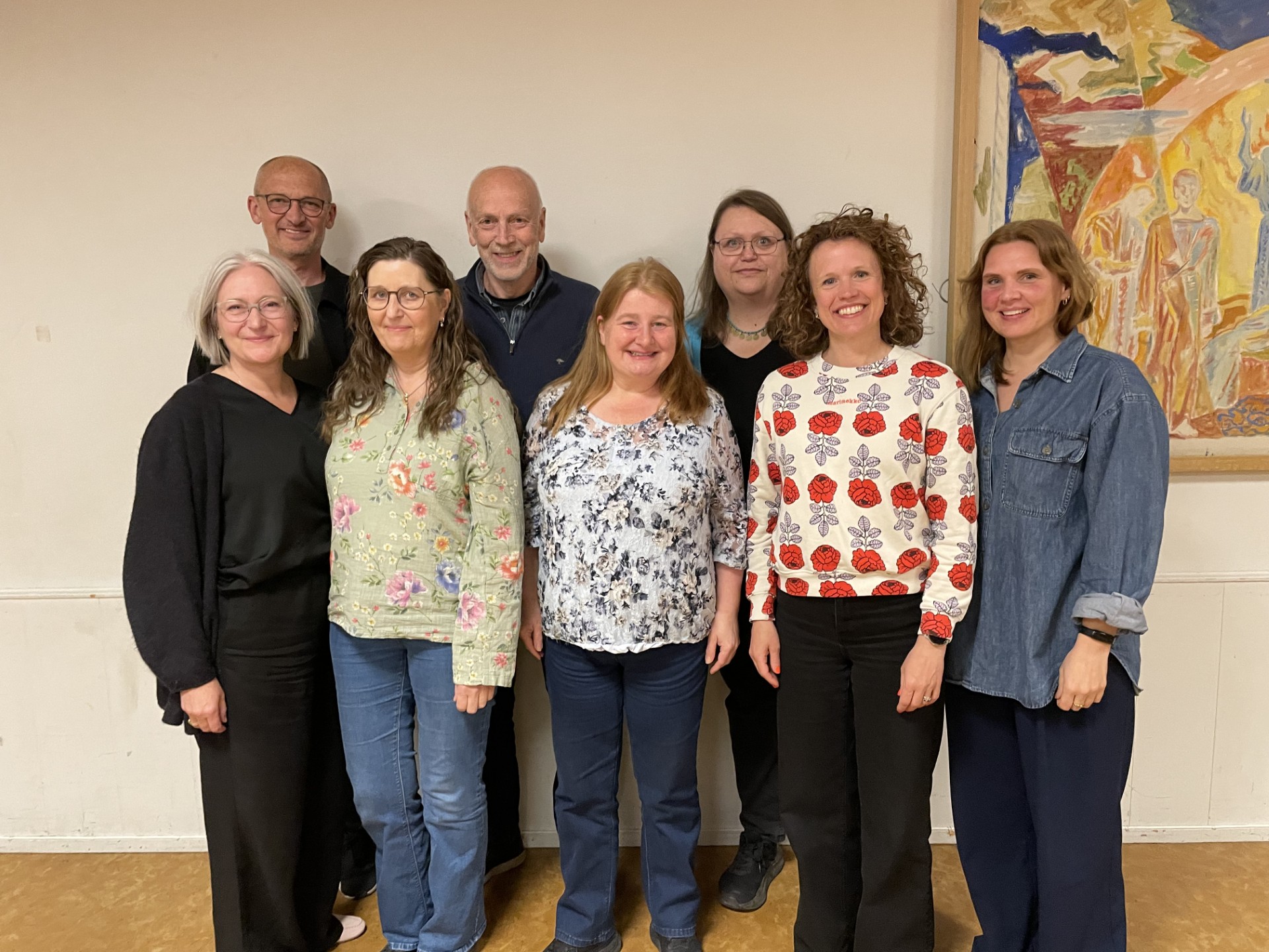 FBHO-styret i Majorstuen kirke, mai 2026. F.h.: Anne Berit Evang, Thomas Berbom, Sissel Håve Smørvik, Tor Øystein Vaaland (styreleder), Grete Beate Lønne, Eldrid Brekke, Elise Gillebo Skredsvig og Ann-Kathrin Fjøren Kasbo.