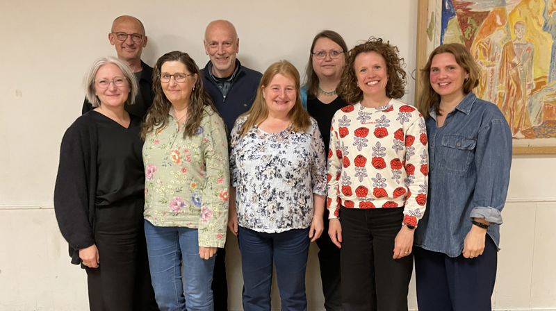 FBHO-styret i Majorstuen kirke, mai 2026. F.h.: Anne Berit Evang, Thomas Berbom, Sissel Håve Smørvik, Tor Øystein Vaaland (styreleder), Grete Beate Lønne, Eldrid Brekke, Elise Gillebo Skredsvig og Ann-Kathrin Fjøren Kasbo.
