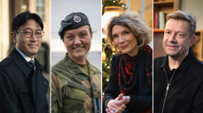 Danby Choi, Kristin Morken Hogganvik, Herborg Kråkevik og Bjarte Tjøstheim er blant de som formidler juleevangeliet i Den norske kirkes julevideo (Foto: Den norske kirke).
