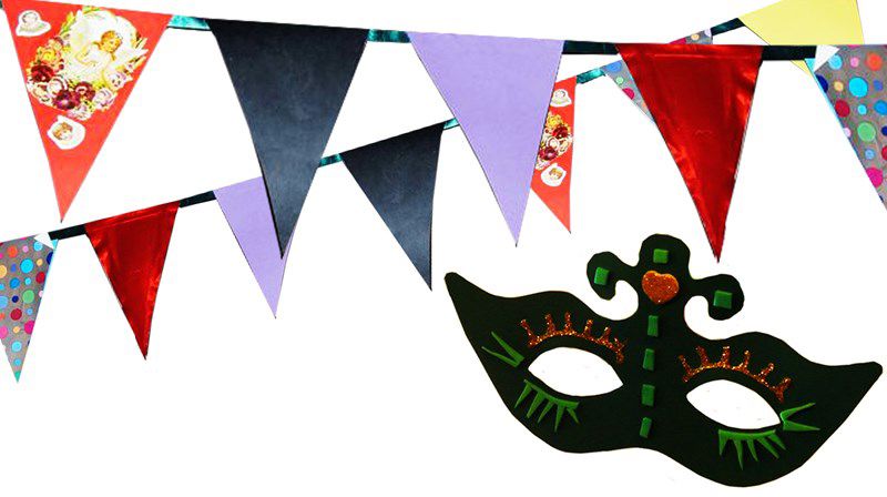 Bilde med vimpler og karnevalsmaske