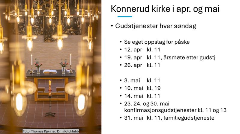 Gudstjenester i april og mai