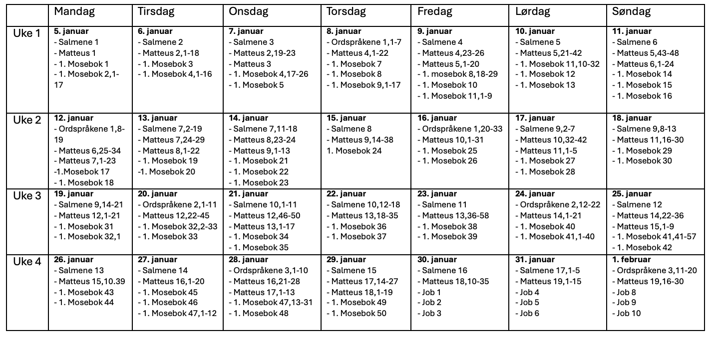 Oversikt over leseplanen i januar
