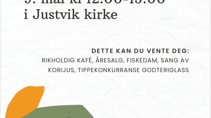 Hurra, det er igjen klart for basar i Justvik kirke! Lørdag 9 mai kl 12.00 til kl. 15.00.