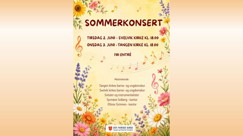 Sommerkonserter med barne- og ungdomskorene fra Svelvik og Tangen kirker