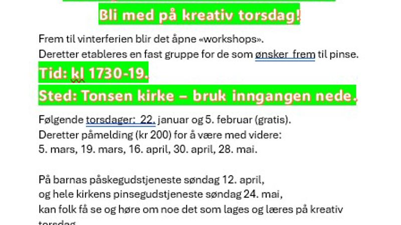 Kreative torsdager for 6.-8.- klassinger