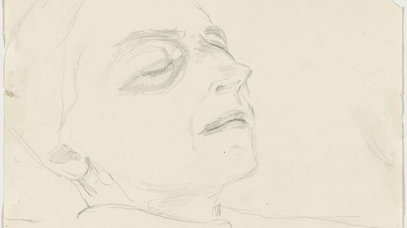 På Grini tegnet Anita Greve medfanger på kvinneavdelingen. Her en døende kvinne. (Foto: Nasjonalmuseet)