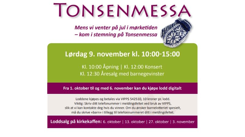 Velkommen til Tonsenmessa, lørdag 9. november