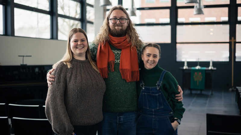 Anna H. H. Havgar, Simon Omsland Zakariassen og Solveig Flatin studerer alle på MF vitenskapelig høyskole for en jobbkarriere i kirken.