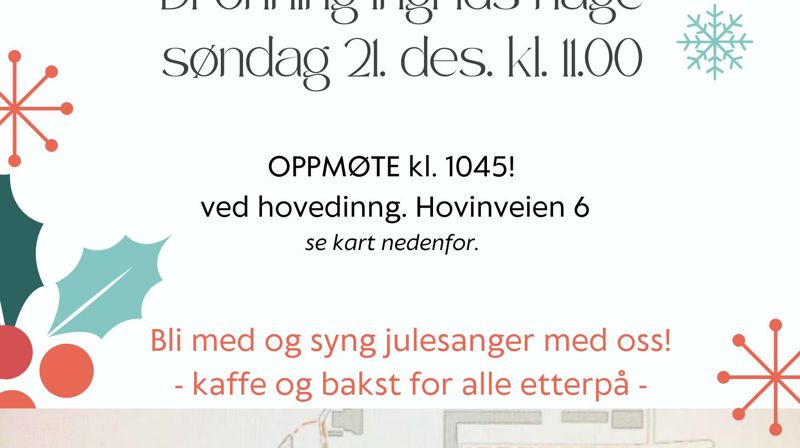 Søndag 21.des. har vi Julesang på Dronning Ingrids hage