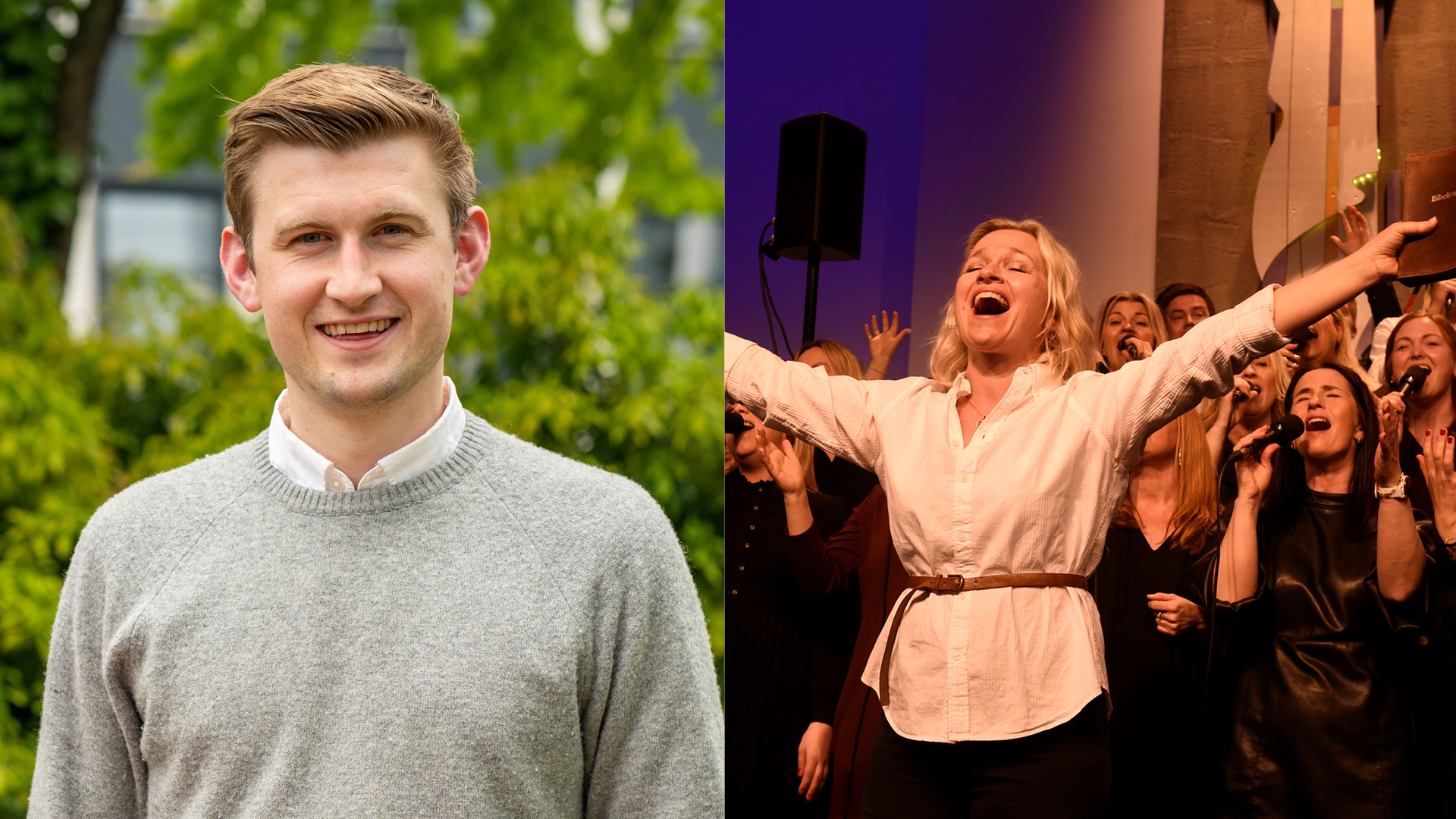 Til venstre: Thor Haavik (Foto: Alexander Ophaug), til høyre: Stavanger Gospel Choir (Foto: NRK)