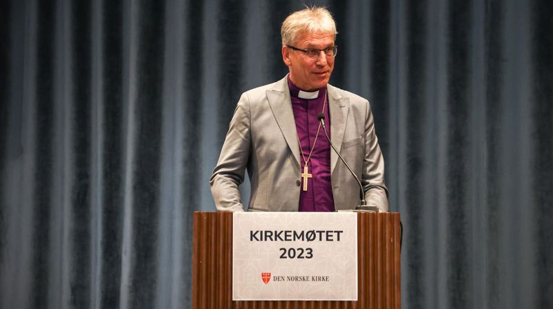 Preses Olav Fykse Tveit på Kyrkjemøtet i Trondheim. (Foto: Kyrkjerådet)