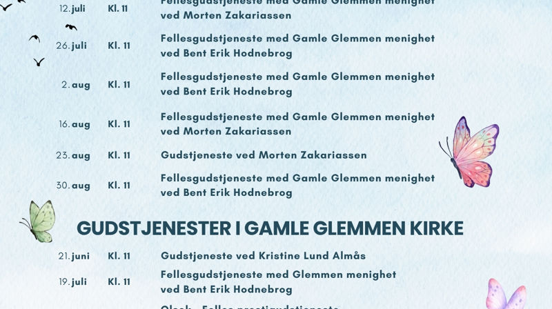 Gudstjenester i Gamle Glemmen og Glemmen kirke sommeren 2026