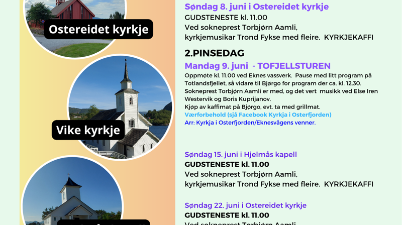 Gudstenester i juni og juli