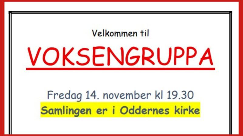 Velkommen til Voksengruppa 14. november kl. 19.30