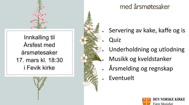 Årsfest med årsmøtesaker 17/3