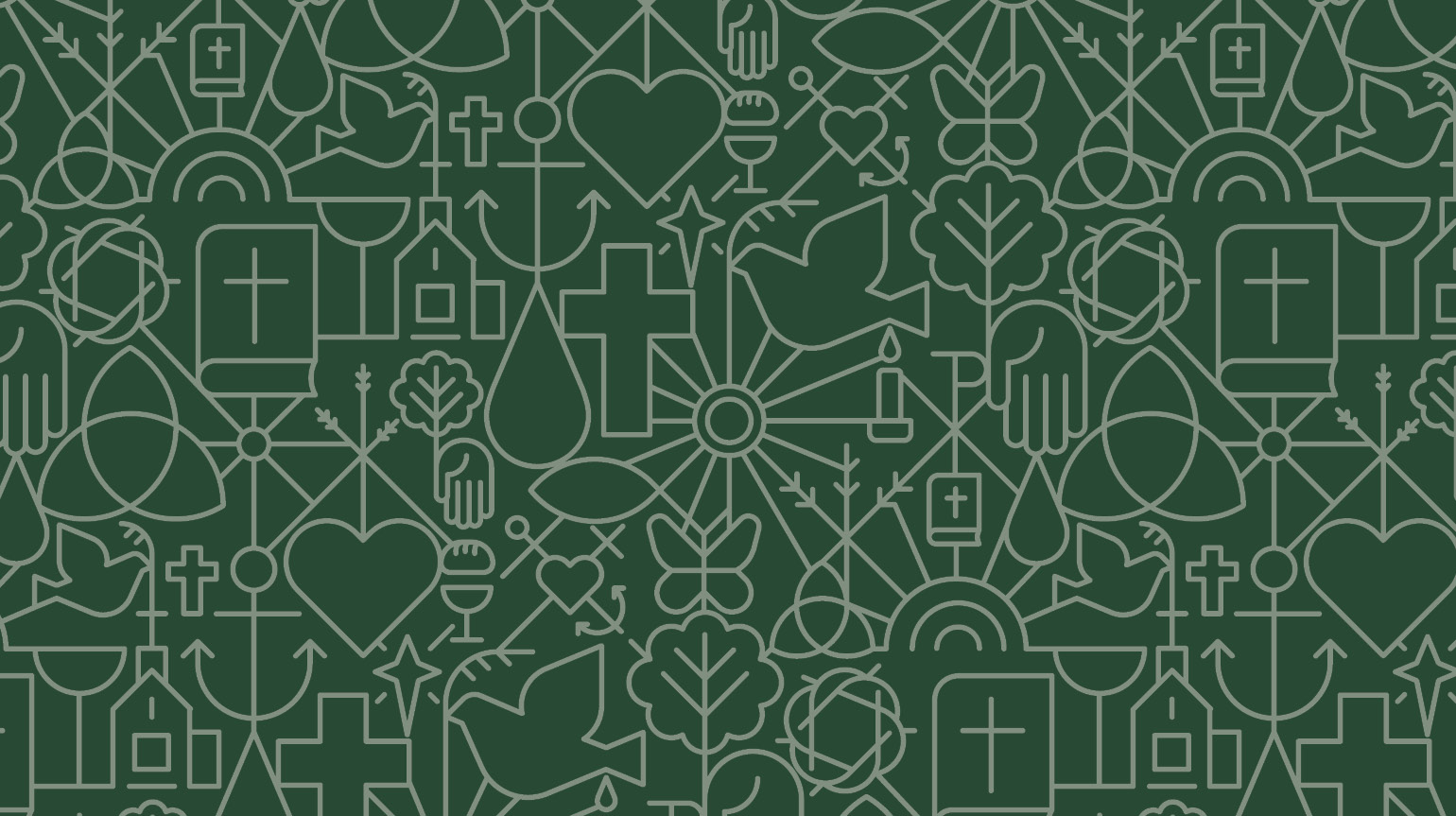 Kirkens mønster med mange små elementer som kors, hjerte, vanndråpe med mer. 