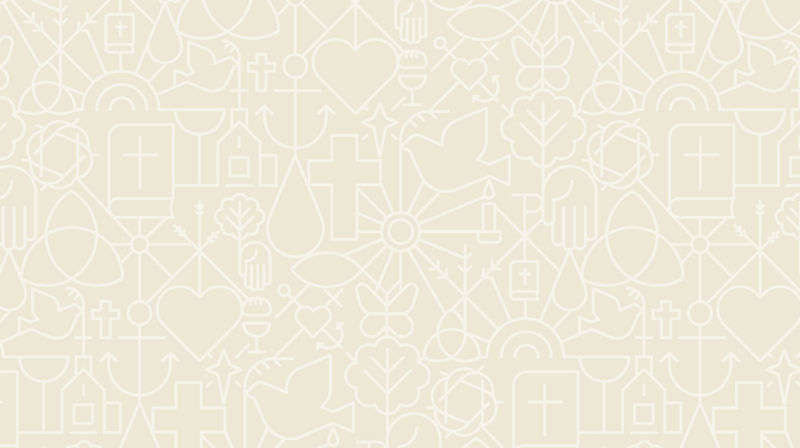 Kirkens mønster med mange små elementer som kors, hjerte, vanndråpe med mer.