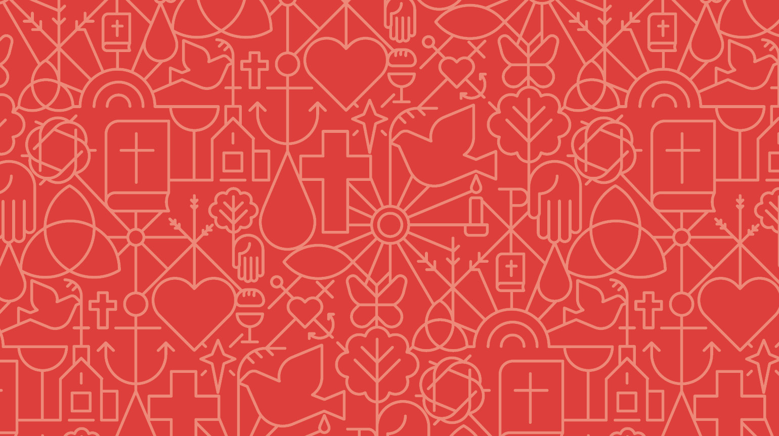 Kirkens mønster med mange små elementer som kors, hjerte, vanndråpe med mer. 