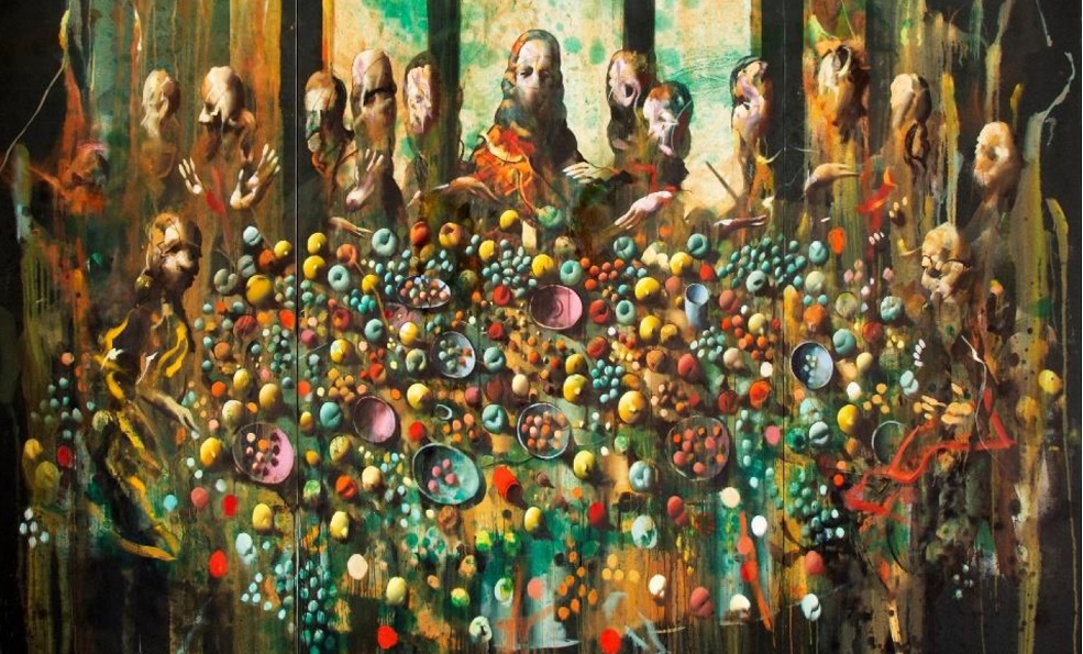 Her er et utsnitt av ett av maleriene som skal vises i forbindelse med utstillingen i Kristiansand domkirke i vinter