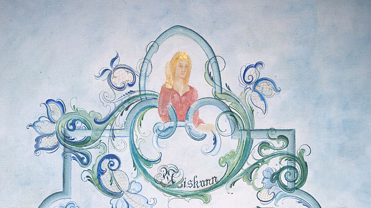 Har vi plass til det mest sårbare av alle liv i vårt samfunn?  Kva seier "Guds dotter Miskunn" oss i ei tid der bl.a. fosterdiagnostikk gjev oss nesten grenselause høve til å påverka liv? Ill: Utsnitt av maleriet "Guds fire døtre" av Anne Hesvik. Foto: Bo Mathys