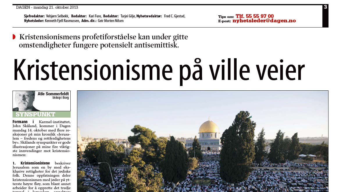 Faksimile fra artikkel i Dagen 21.oktober 2013