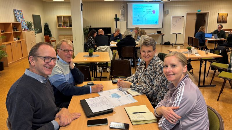 Prosjektgruppen i Indre Østfold; fra venstre prost Kjartan Bergslid, leder av fellesrådet Bjørn Solberg, kirkeverge Anne Grethe Larsen og sokneprest Marita Solberg Bjørke.