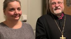 Leder av bispedømmerådet Karin Elin Berg og biskope Atle Sommerfeldt på årets nyttårsmottagelse
