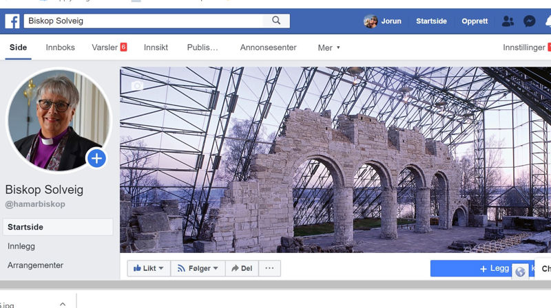 Slik ser den facebooksida til biskop Solveig ut. Foto: Skjermdump fra Facebook