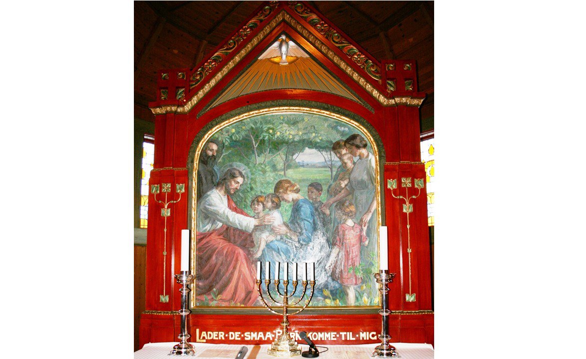 Altertavlen i Skute kirke: La de små barn komme til meg ...