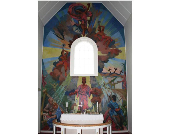 Fra altertavlen i Kapp kirke i Østre-Toten. Tavlen er malt av Henry Vik i 1940, og framstiller ”Forklarelsen”.