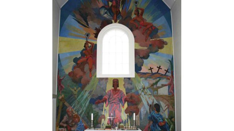 Fra altertavlen i Kapp kirke i Østre-Toten. Tavlen er malt av Henry Vik i 1940, og framstiller ”Forklarelsen”.