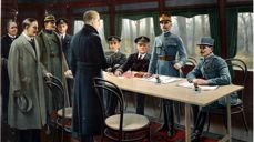 Våpenstillstanden som endte kampene mellom Tyskland og de Allierte på land, sjø og i lufta ble underskrevet i en jernbanevogn i Compiègne-skogen i Nord-Frankrike kl. 11.00 den 11. November 1918. Selv om våpenstillstanden endte kampene, måtte den forlenges tre ganger: Endelig fred ble signert gjennom Versaillesavtalen, som ble inngått 28. juni 1919 og trådte i kraft 10. januar 1920. (bilde: Wikipedia)
