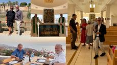 Glimt fra Jordan: Sjømannsprest Leif Magne Helgesen og Knut Kittelsaa ved alteret etter gudstjeneste og nede ved Jordanelva. I tillegg ser vi her et bilde tatt etter gudstjenesten i september med den norske ambassadøren og nordmenn i Jordan.
