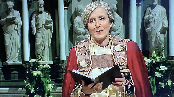 Biskop Herborg Finnset, fra den direktesendte gudstjenesten i Nidarosdomen 1. påskedag.
