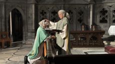 Ingrid Bolstad Kunzendorf innsettes som ny pilegrimsprest i Nidaros av domprost Kristin Moen Saxegaard.