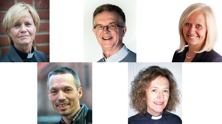 Nominert til å bli ny biskop i Oslo: Anne-May Grasaas, Kåre Rune Hauge, Marit Halvorsen Hougsnæs, Sturla Johan Stålsett og Kari Veiteberg.