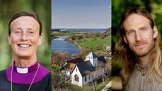 Biskop Anne Lise Ådnøy og forfatter Alf Kjetil Walgermo er med på turen og har en bokprat om håp i klosterkirken på Utstein.