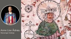 Maleri av Olav den Hellige fra Ôverselô kyrka: Wikimedia Commons. Foto av Anne Lise Ådnøy: Marie von Krogh