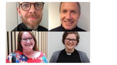 Øverst fra venstre: Kristian Kyllingstad, Svein Nybø, Astrid Harbo og Lina Håland. Foto: nettkirken.no, Randaberg menighet, Tove Marie Sortland og Karina Sanni.