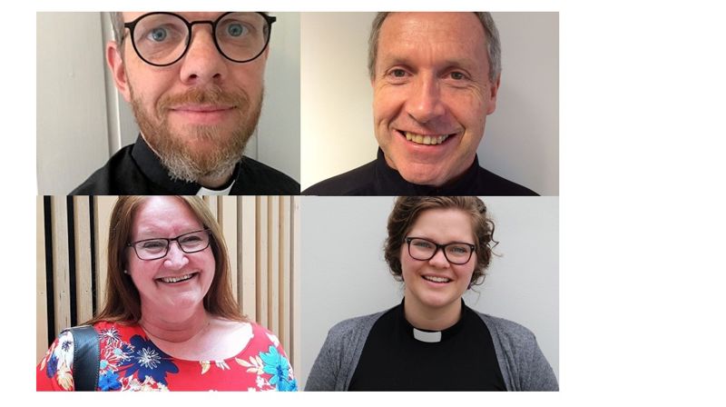 Øverst fra venstre: Kristian Kyllingstad, Svein Nybø, Astrid Harbo og Lina Håland. Foto: nettkirken.no, Randaberg menighet, Tove Marie Sortland og Karina Sanni.