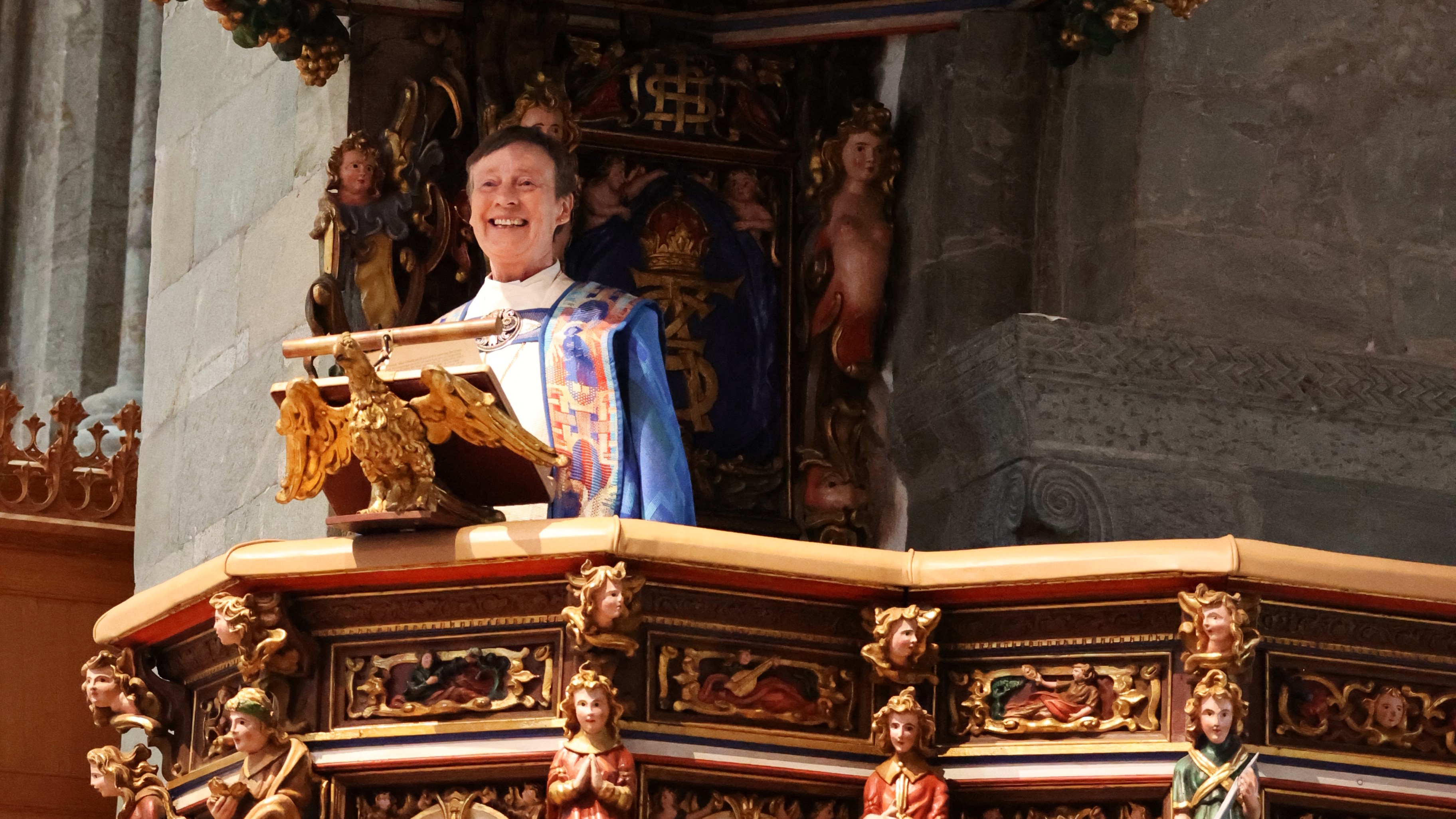 Anne Lise Ådnøy på prekestolen i Domkirken for siste gang som biskop. Foto: Sølve Tafjord