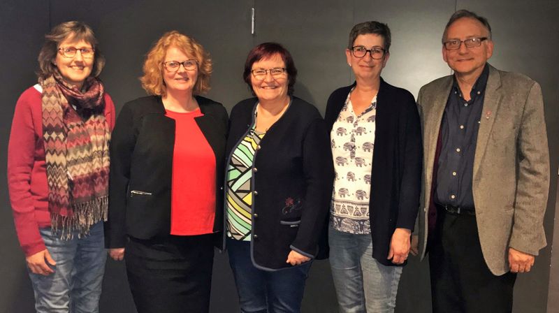 Valgrådet i Stavanger bispedømme: Fra venstre: Ellen Nordtun (medlem), Ingvill Hagesæther Foss (medlem), Inger Kari Søyland (nestleder), Solveig Bryngelsson (vararepresentant) og Steinar Skartland (leder). Ikke tilstede da bildet ble tatt: Therese Egebakken (medlem) og Audun Erdal (vararepresentant).