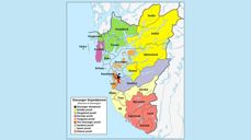 En bredt sammensatt arbeidsgruppe foreslår å redusere antall prostier fra ni til sju. Bildet viser dagens prostigrenser. Illustrasjon: Wikipedia